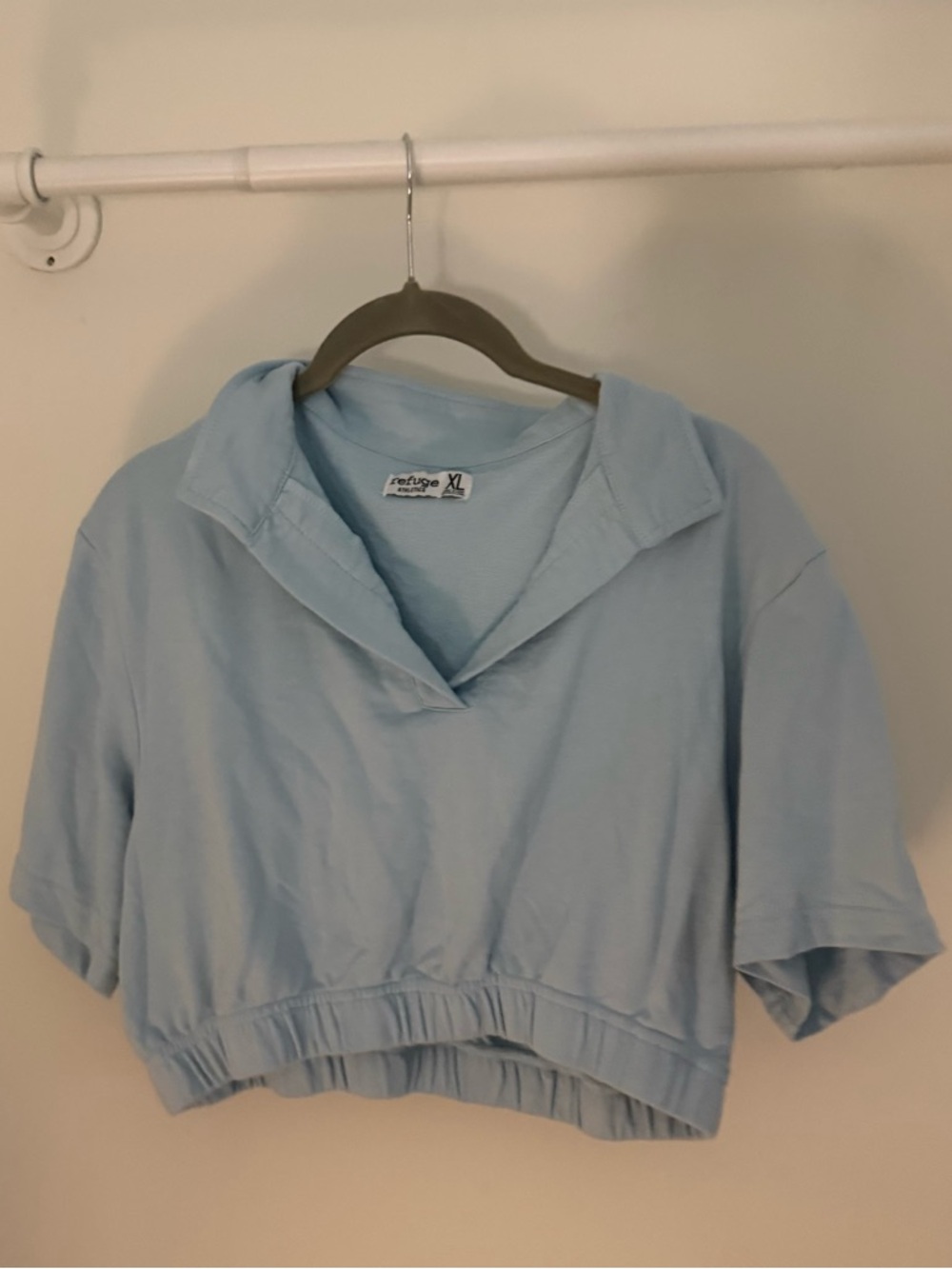 Vintage Thrifted refuge Powder Blue Cropped Polo Sweat Top
